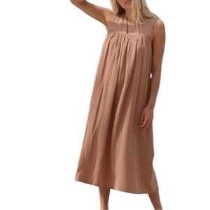 Go Gently Organic WOMEN'S MUSLIN GAUZE FROCK tan dress size Large